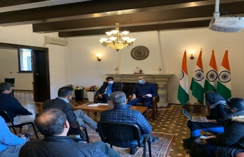 Union Minister Jyotiraditya M Scindia meeting with Ambassador Sh Rahul Shrivastava & the Indian diaspora